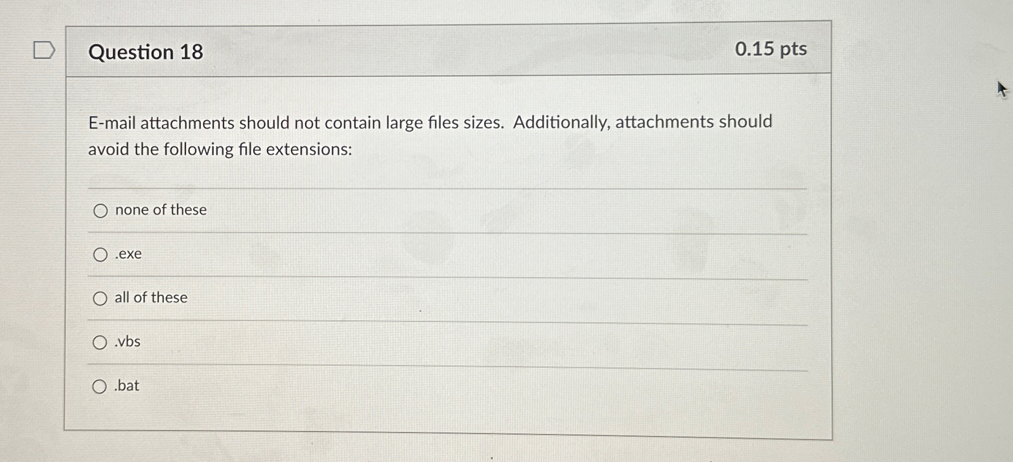 Question 1 8 0 . 1 5 p t s E - mail attachments