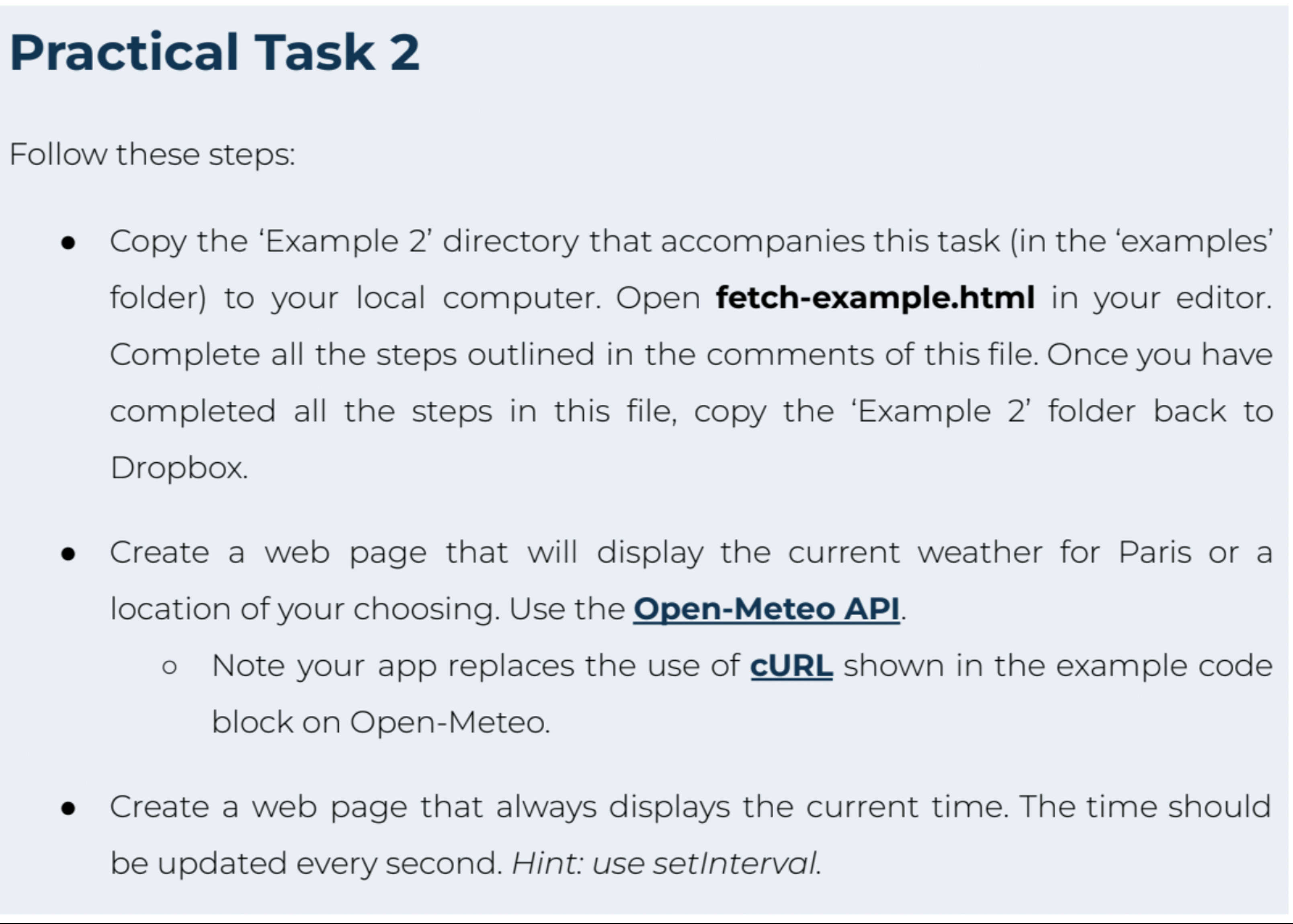 Practical Task 2 Follow these steps: Copy the