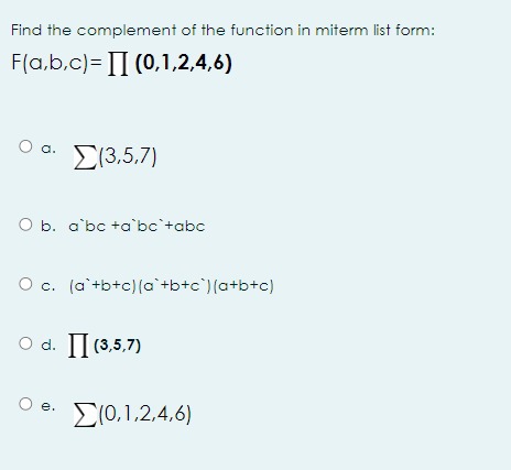 Find the complement of the function in miterm
