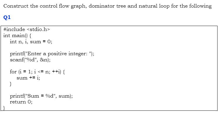 Construct the control flow graph, dominator tree