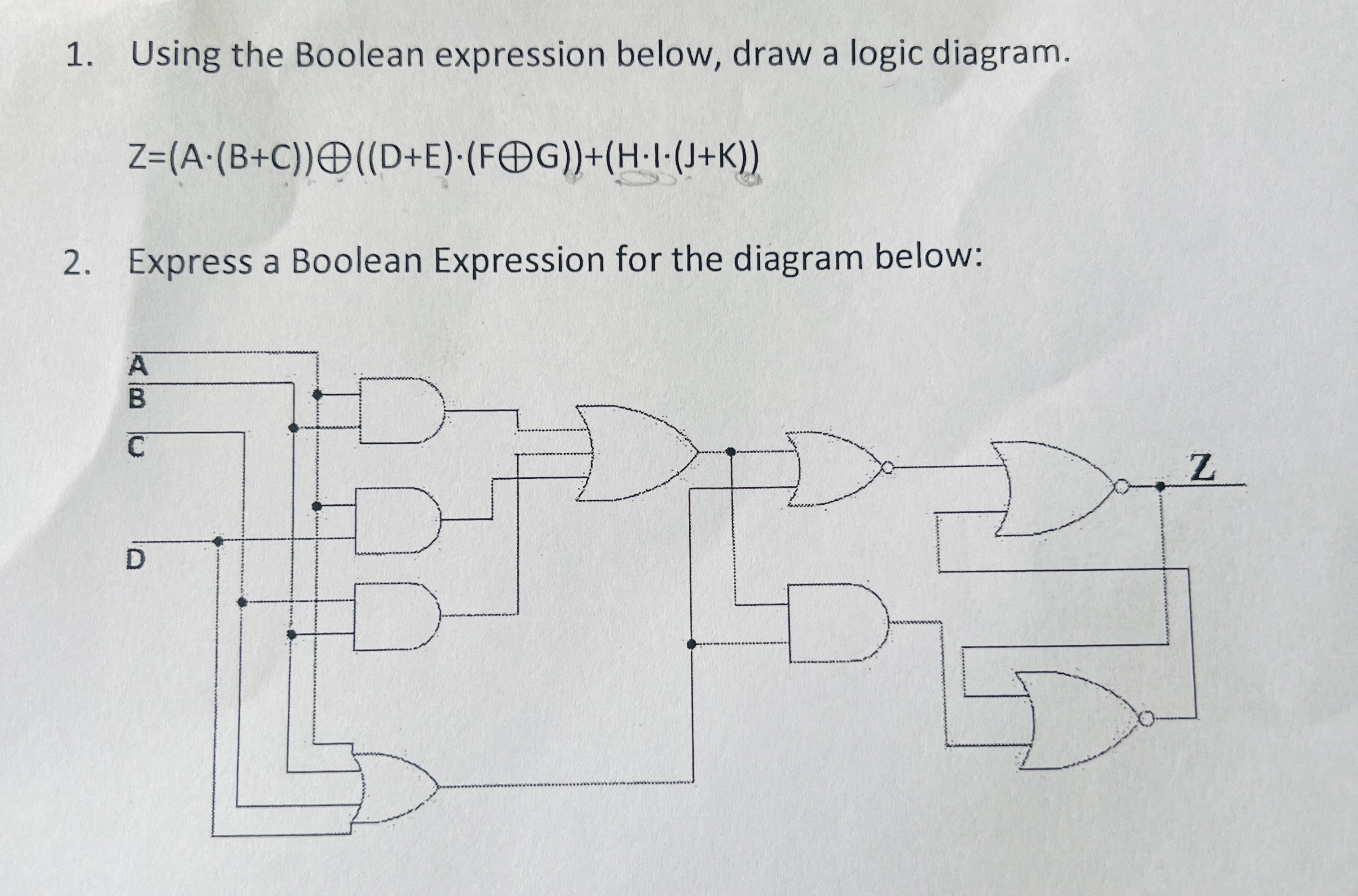 Using the Boolean expression below, draw a logic