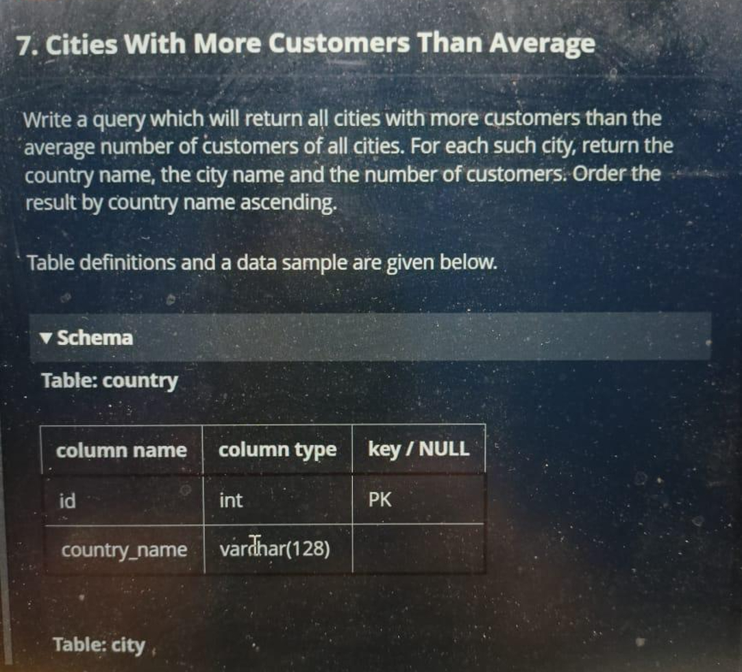 Cities With More Customers Than Average Write a