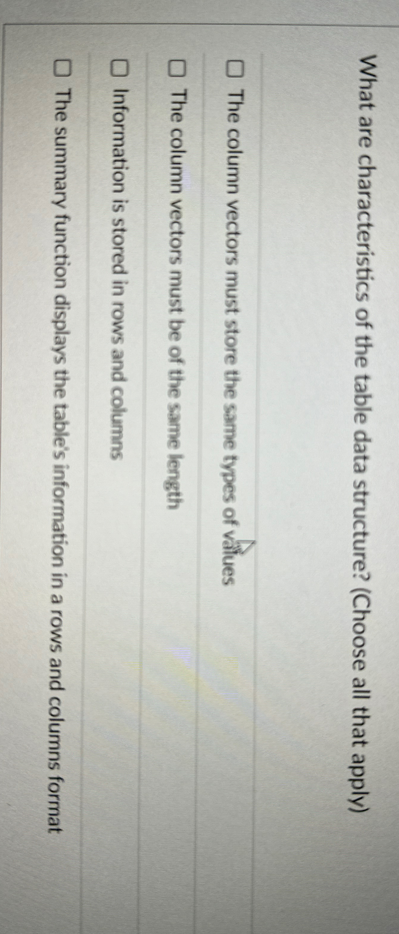 What are characteristics of the table data