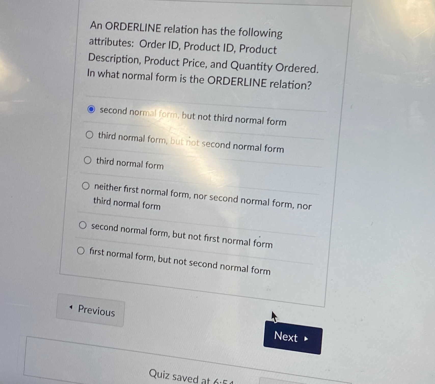 An ORDERLINE relation has the following