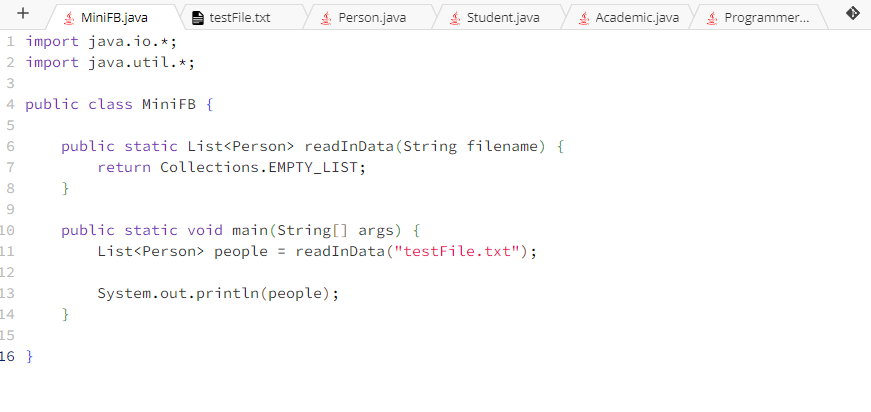Building Objects from a File import java.io . * ;