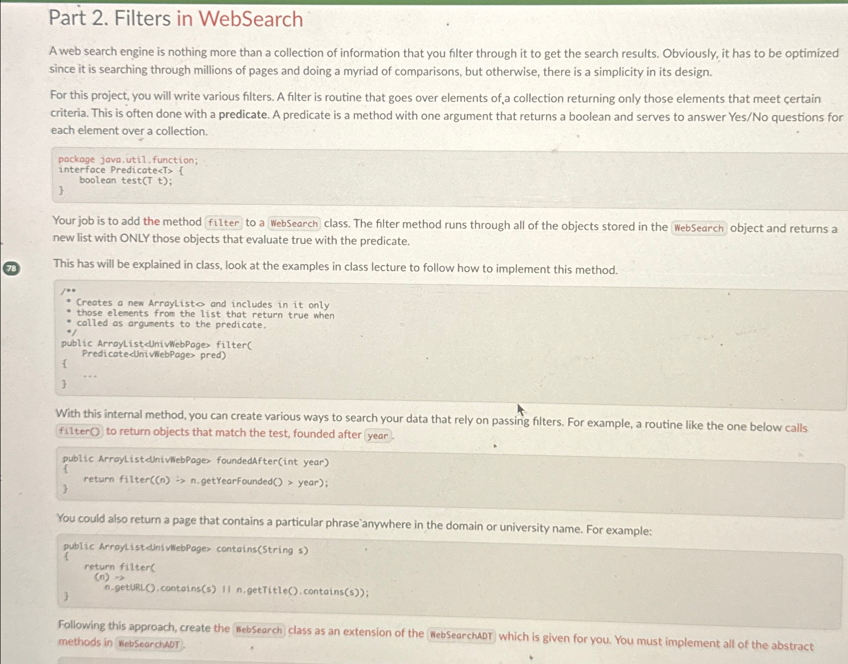 Part 2 . Filters in WebSearch A web search engine