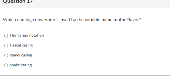 Which naming convention is used by the variable