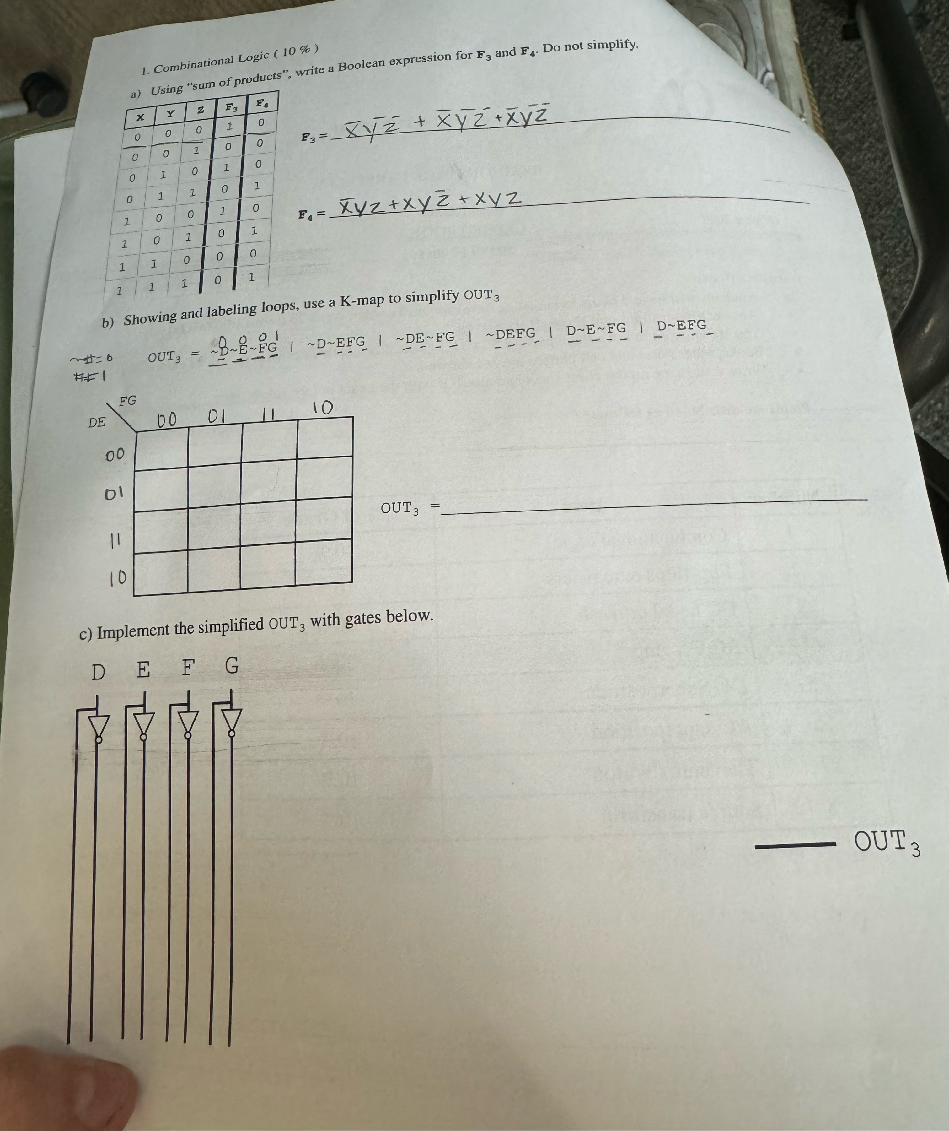 Combinational Logic ( 1 0 % ) a ) Using "sum of