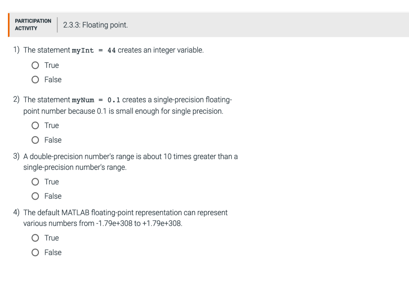 PARTICIPATION ACTIVITY 2 . 3 . 3 : Floating
