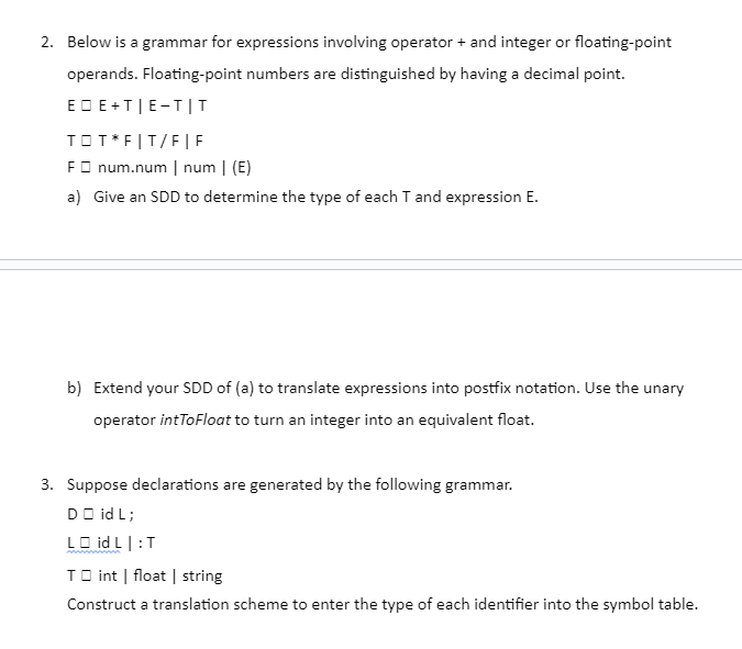 2 . Below is a grammar for expressions involving