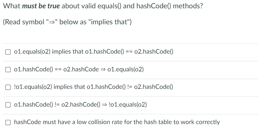 What must be true about valid equals ( ) and