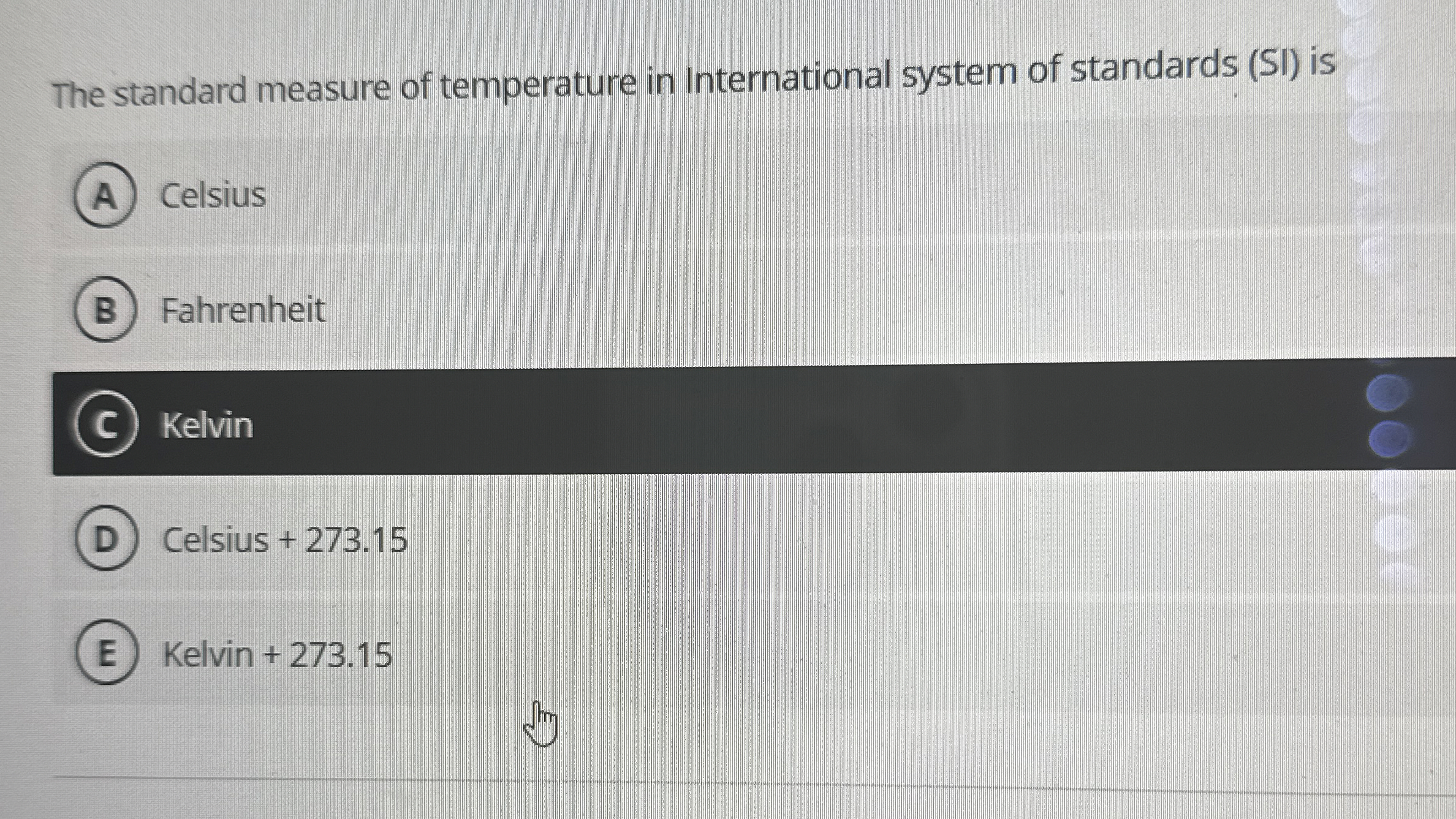 The standard measure of temperature in