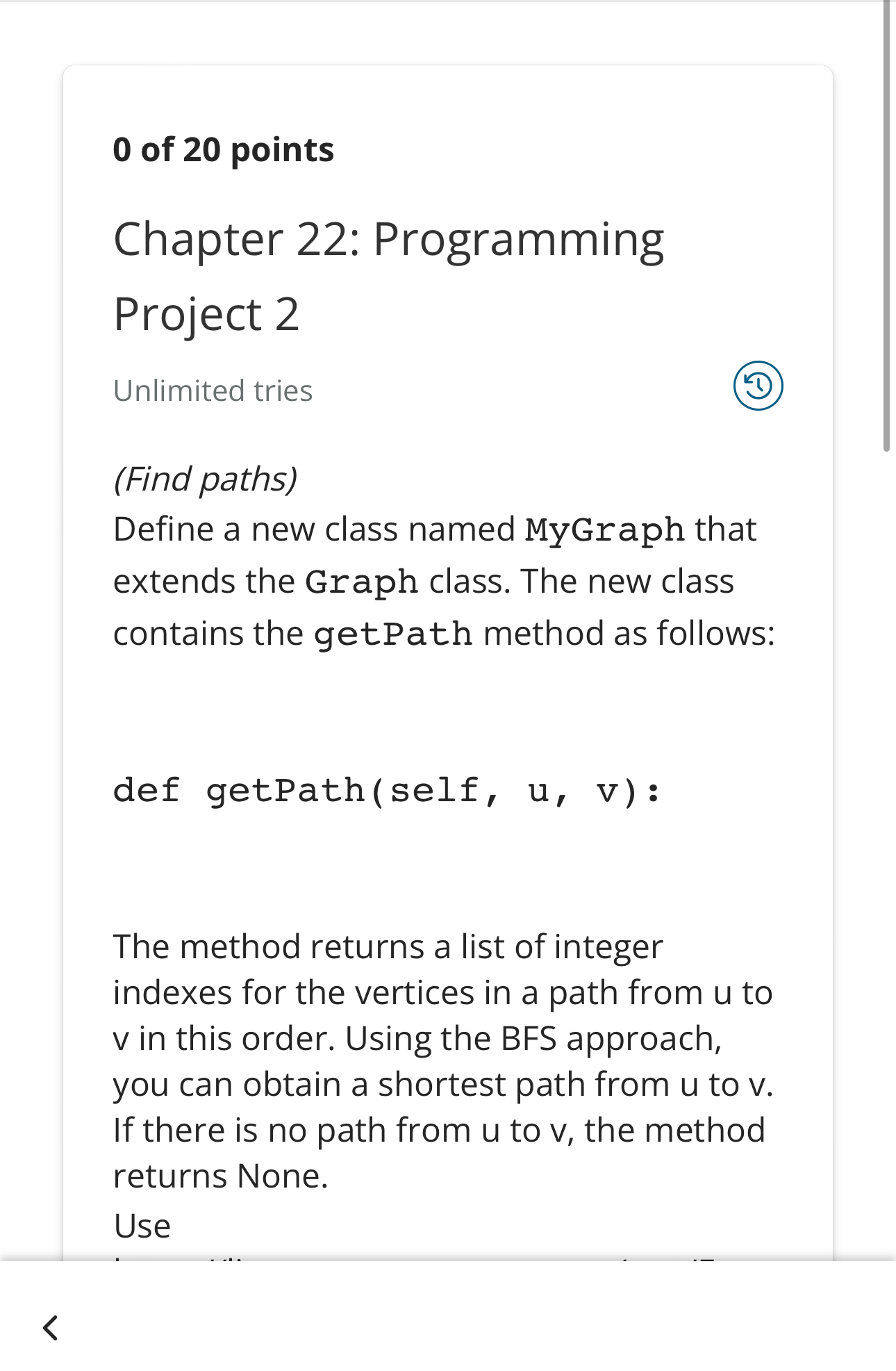 0 of 2 0 points Chapter 2 2 : Programming Project