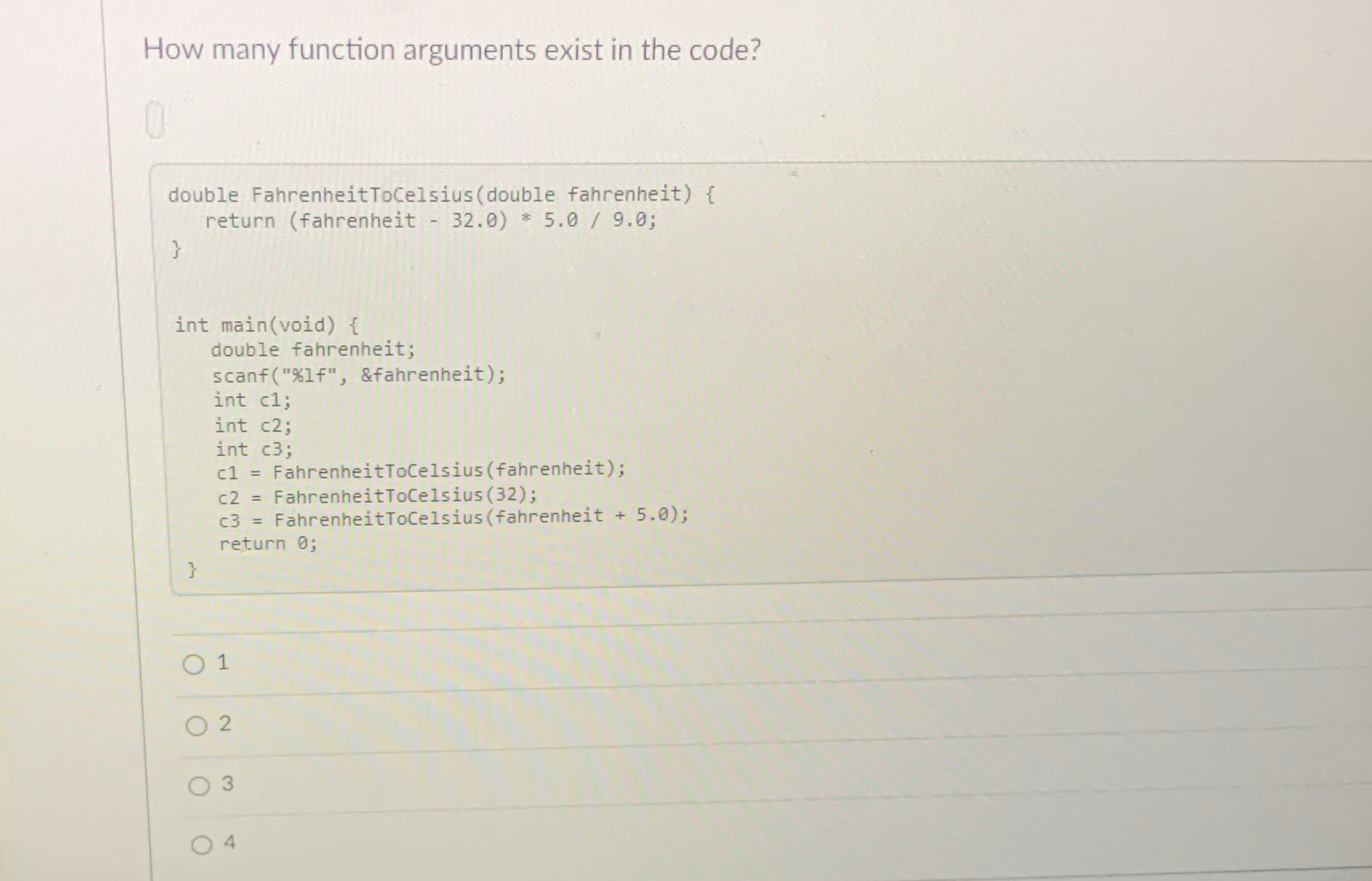 How many function arguments exist in the code? 1