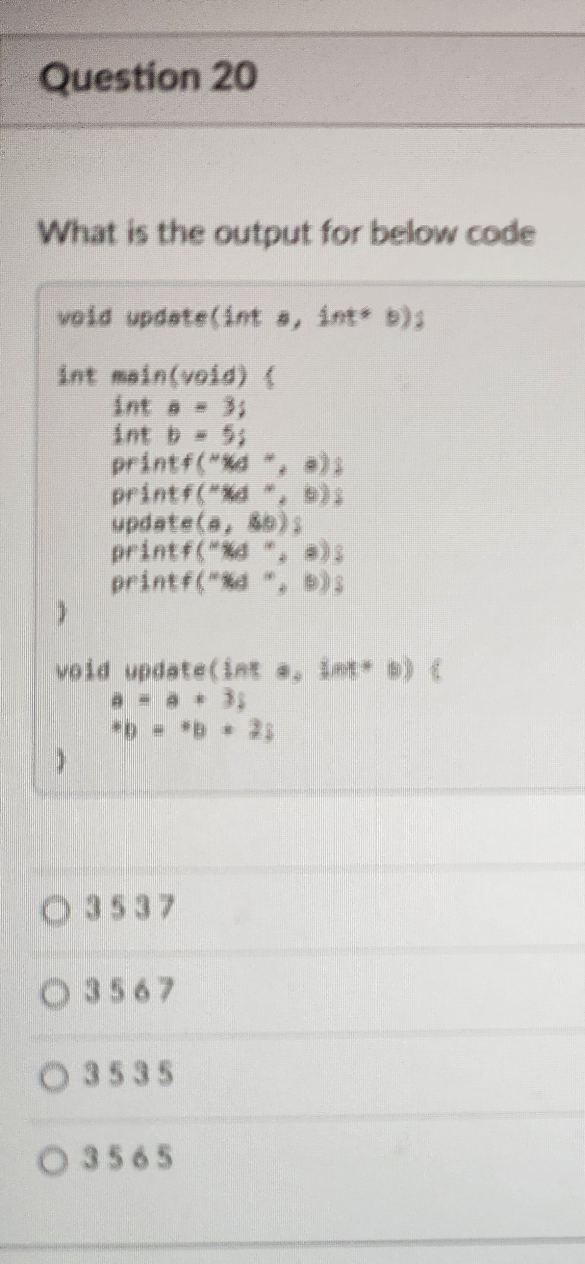 What is the output for below code 3 5 3 7 3 5 6 7