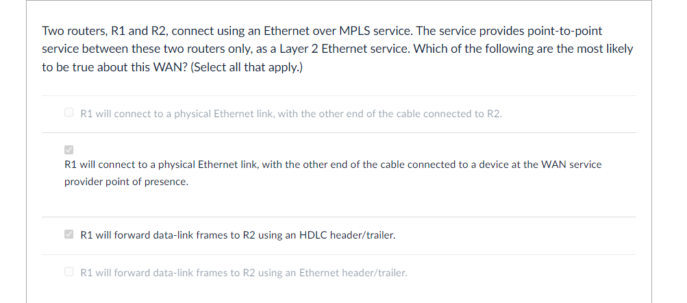 Two routers, R 1 and R 2 , connect using an