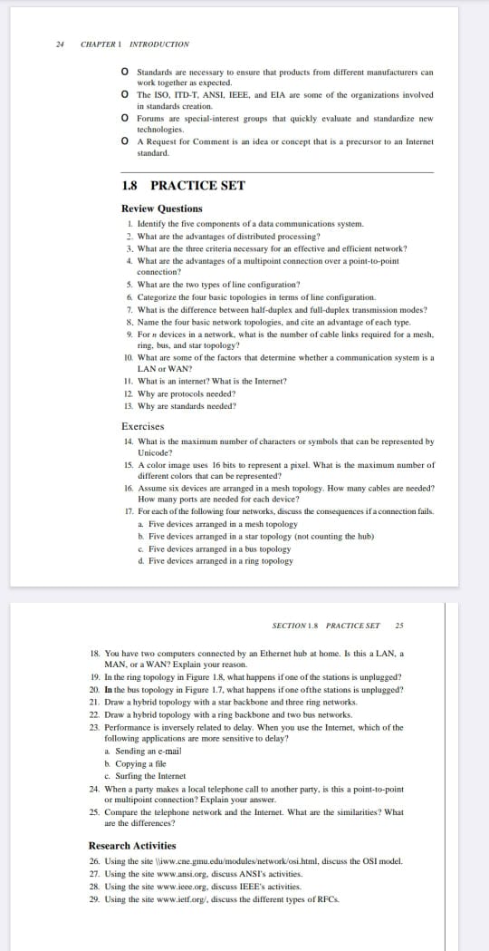 1 . 8 PRACTICE SET Review Questions Identify the