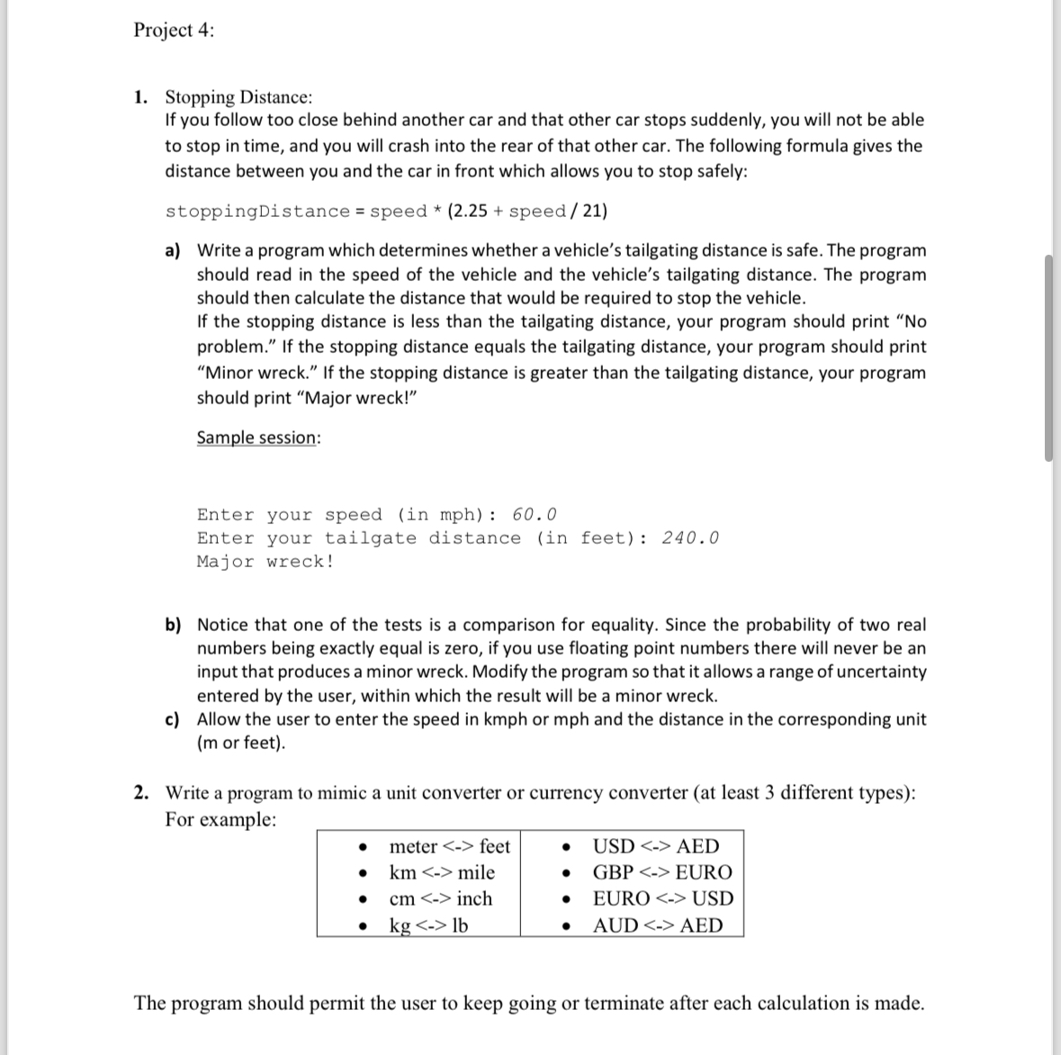 C + + Project 4 : Stopping Distance: If you