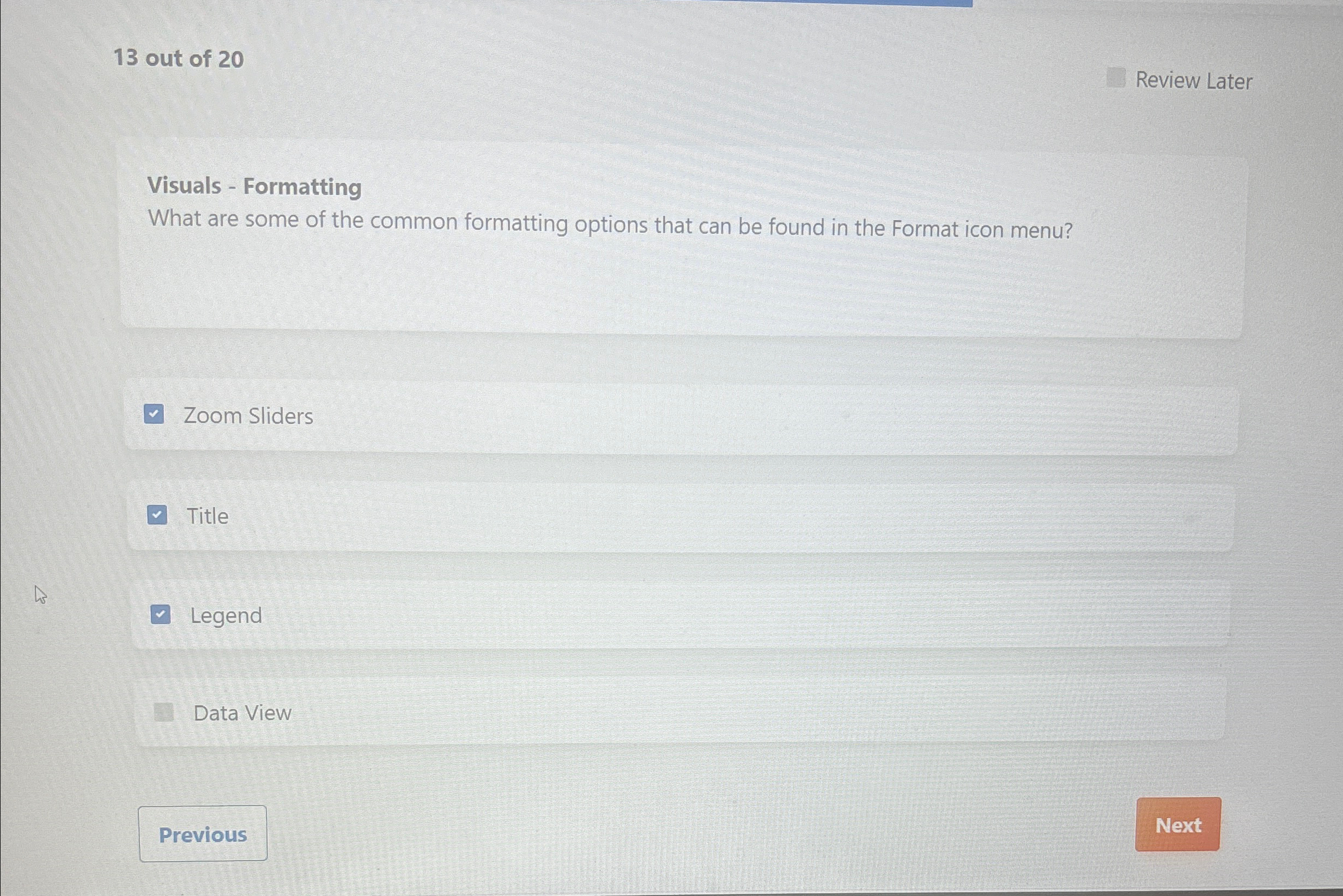 1 3 out of 2 0 Review Later Visuals - Formatting