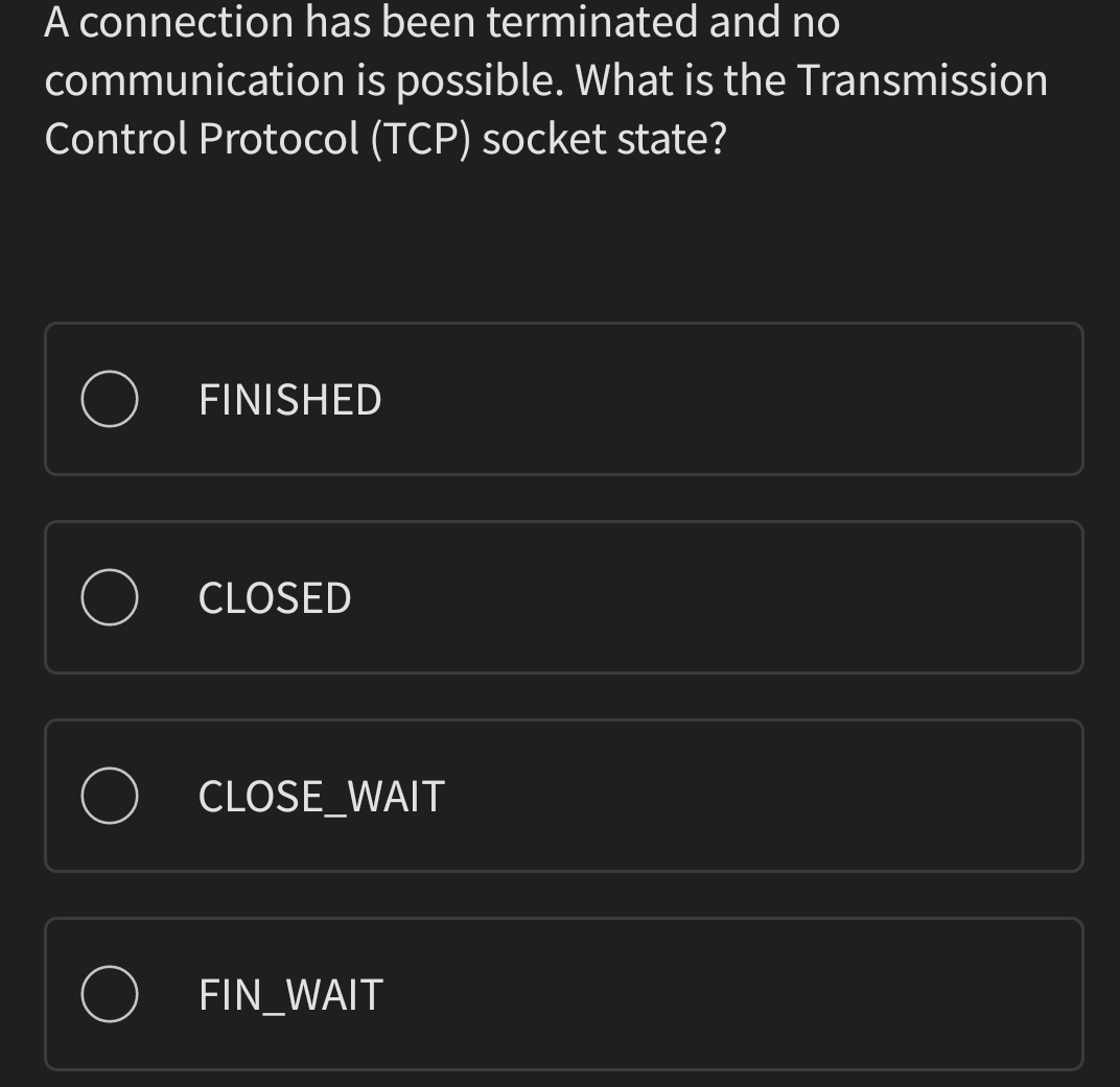 A connection has been terminated and no