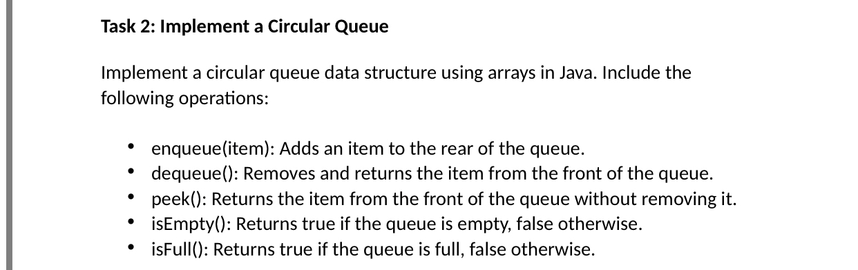 using java oop, Task 2 : Implement a Circular