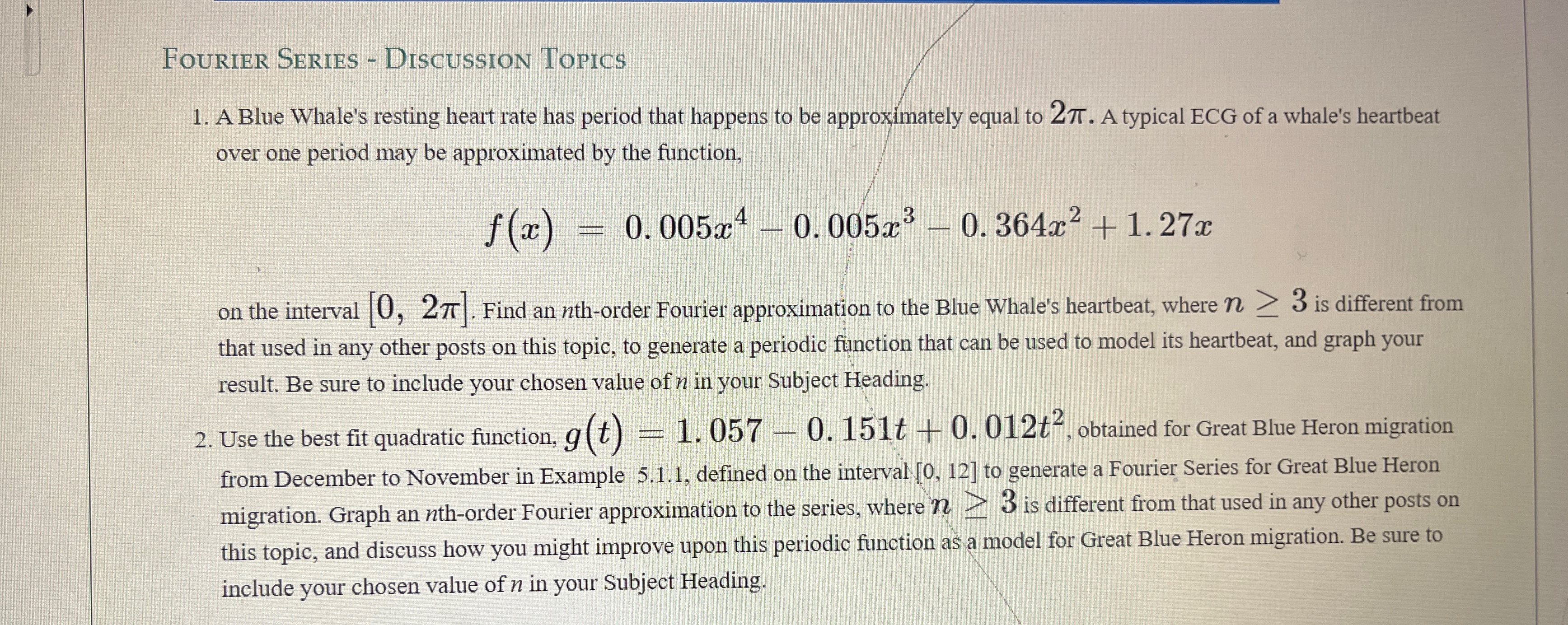 Fourier Series - Discussion Topics A Blue Whale's