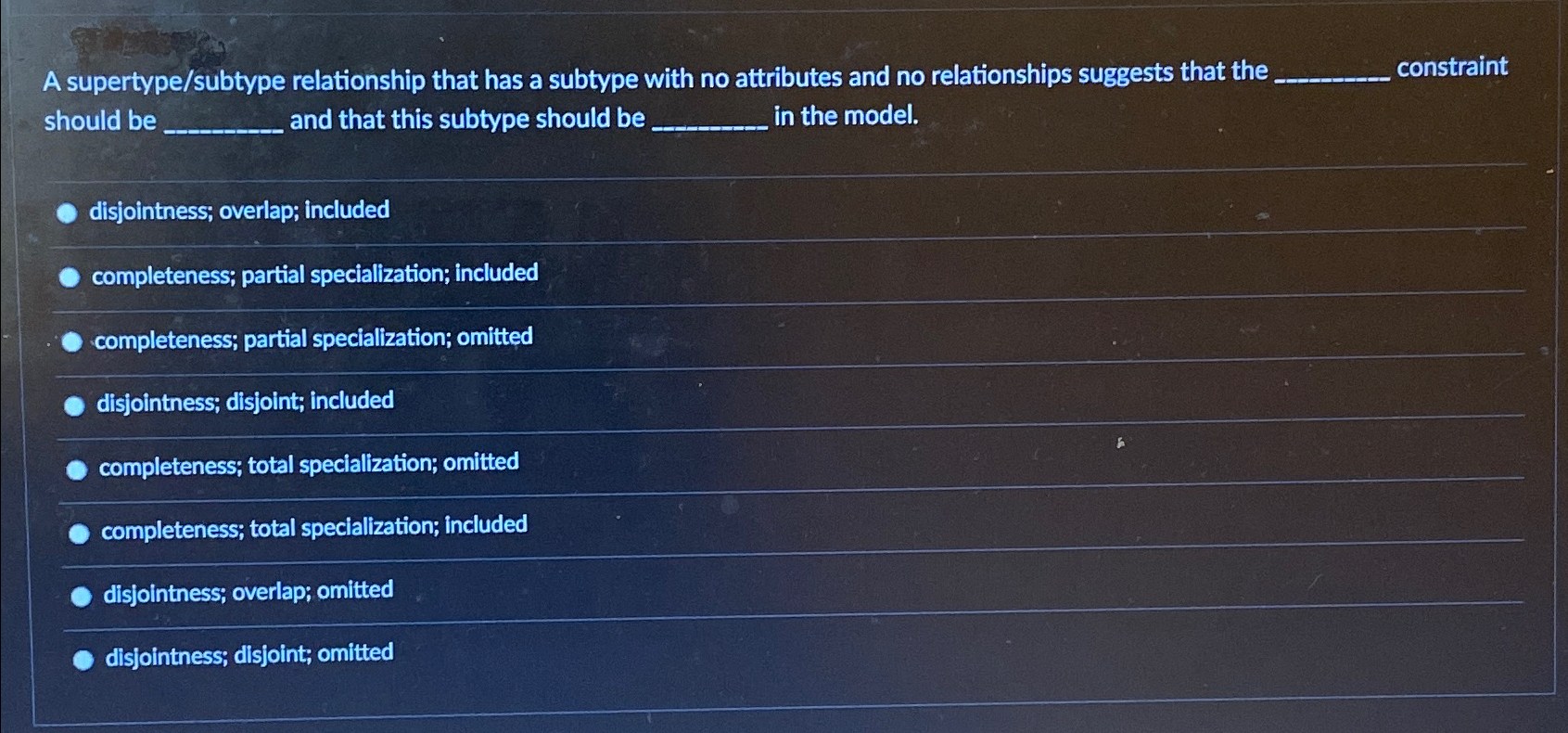 A supertype / subtype relationship that has a