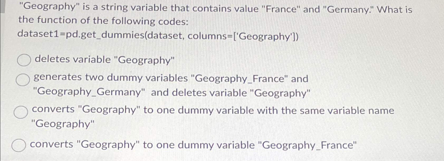 "Geography" is a string variable that contains