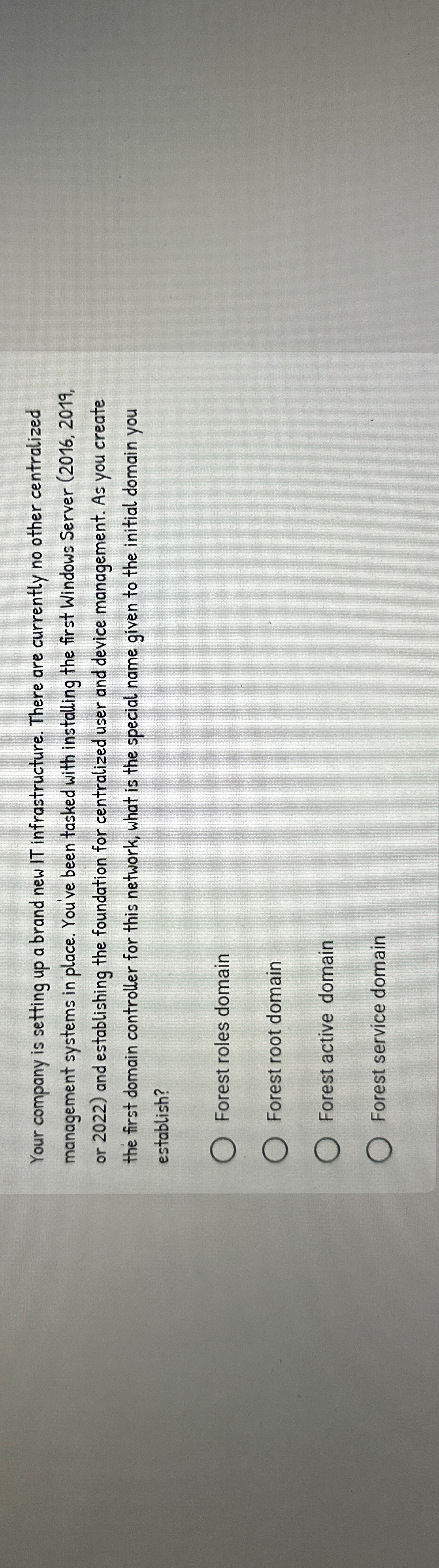 Your company is setting up a brand new IT