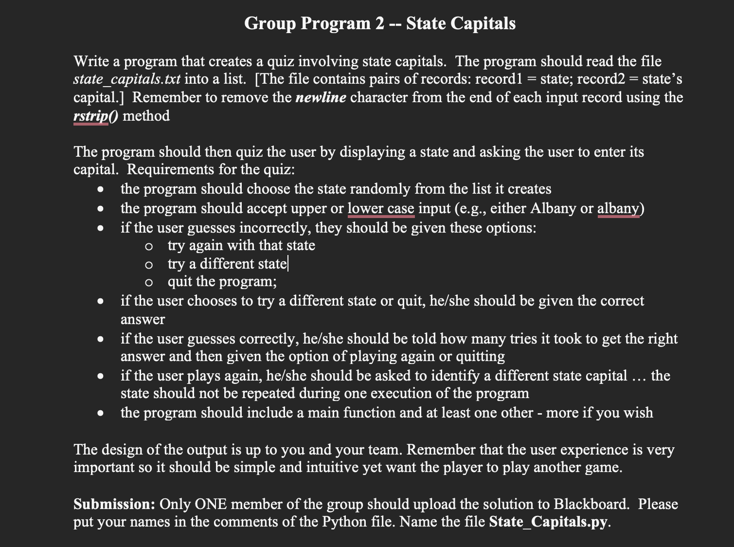 Group Program 2 - - State Capitals Write a