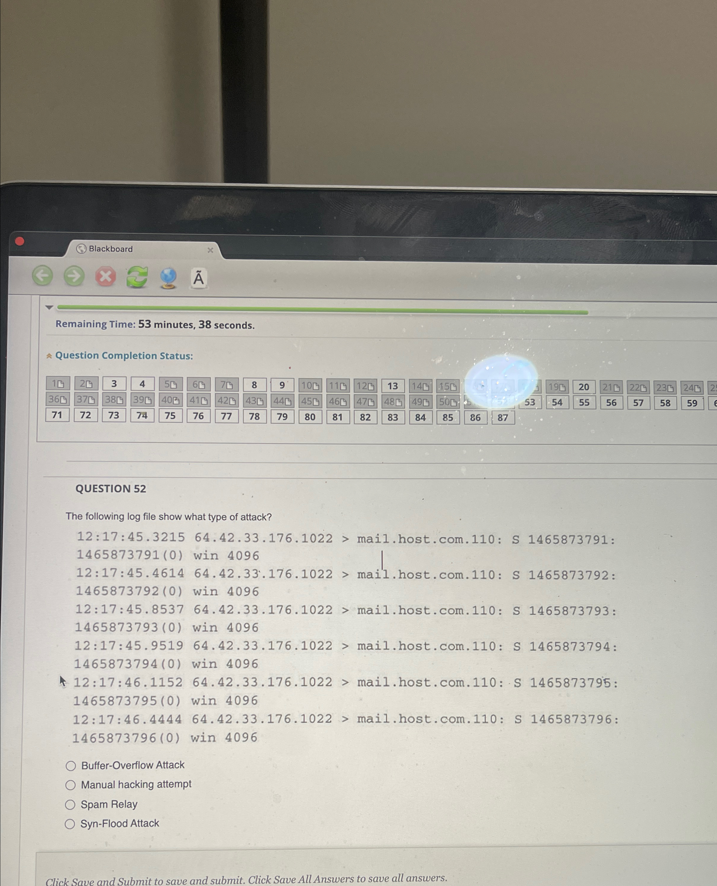 Blackboard Remaining Time: 5 3 minutes, 3 8
