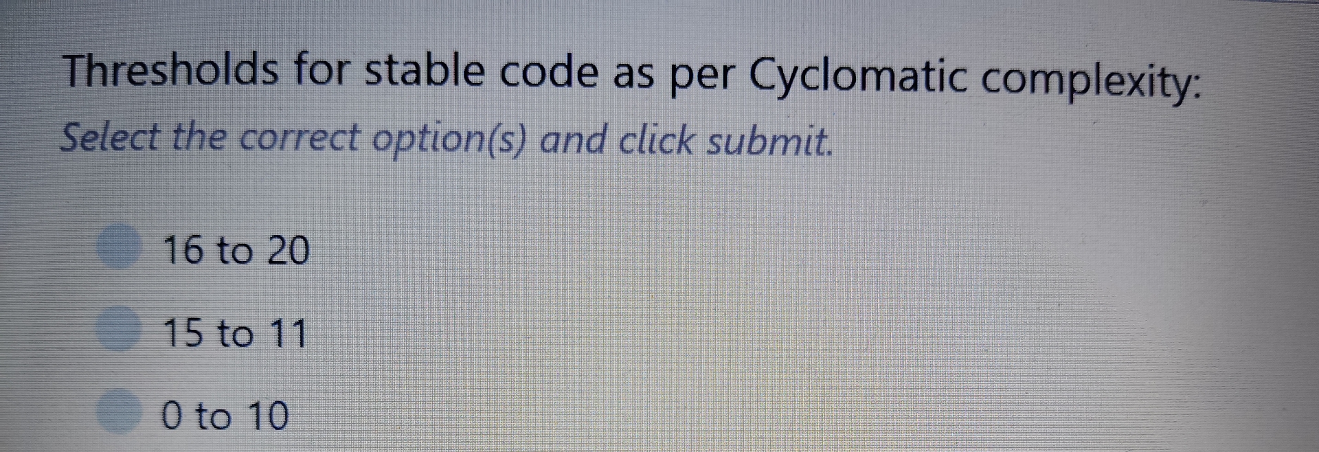 Thresholds for stable code as per Cyclomatic