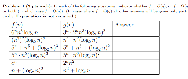 Problem 1 ( 3 pts each ) : In each of the