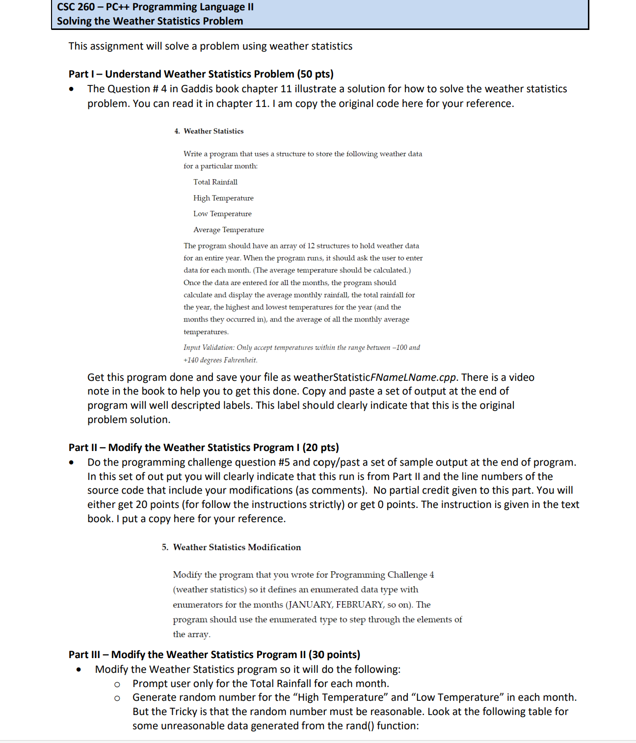 IN C + + PLEASE Solving the Weather Statistics