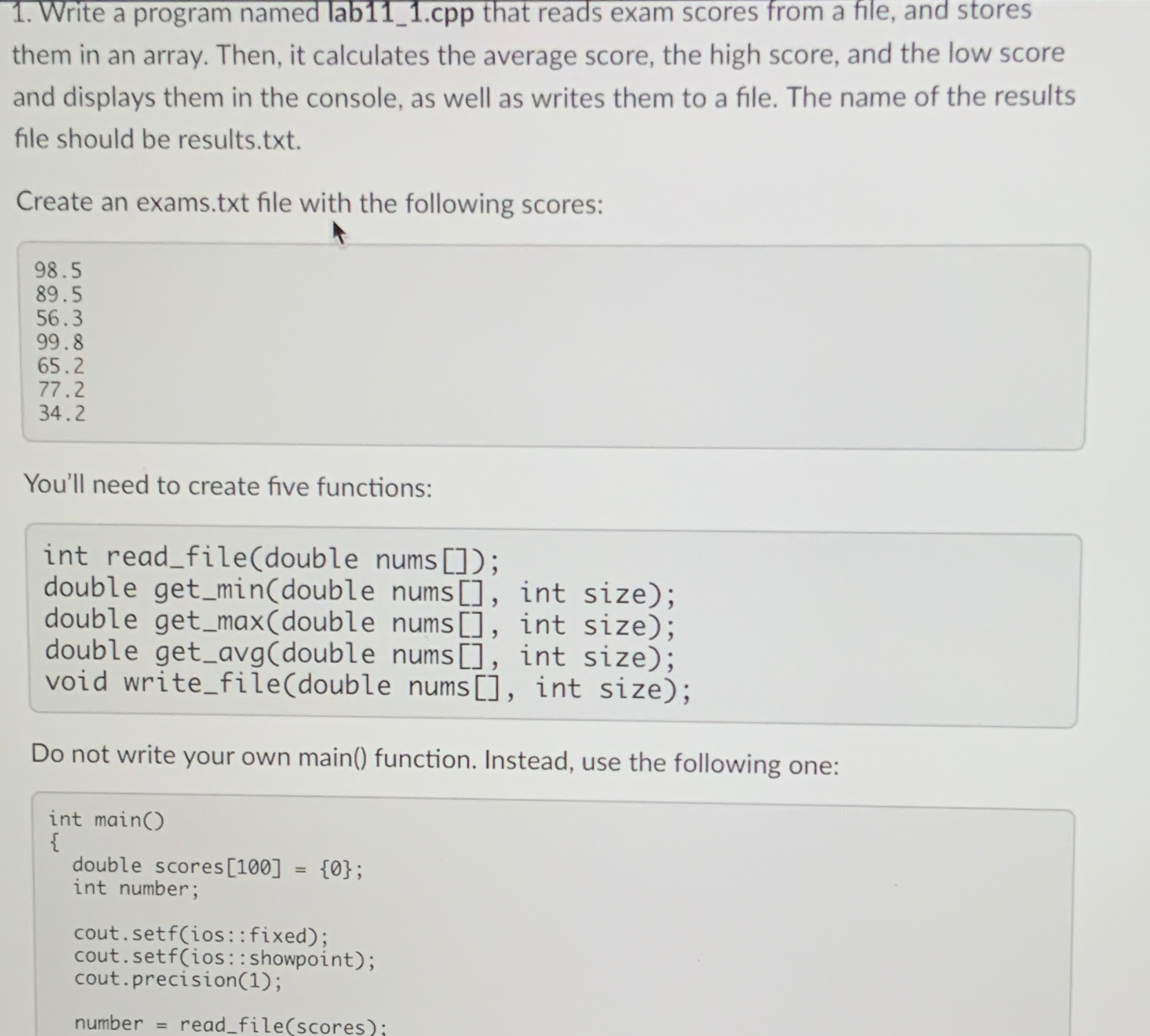 Write a program named lab 1 1 _ 1 . cpp that