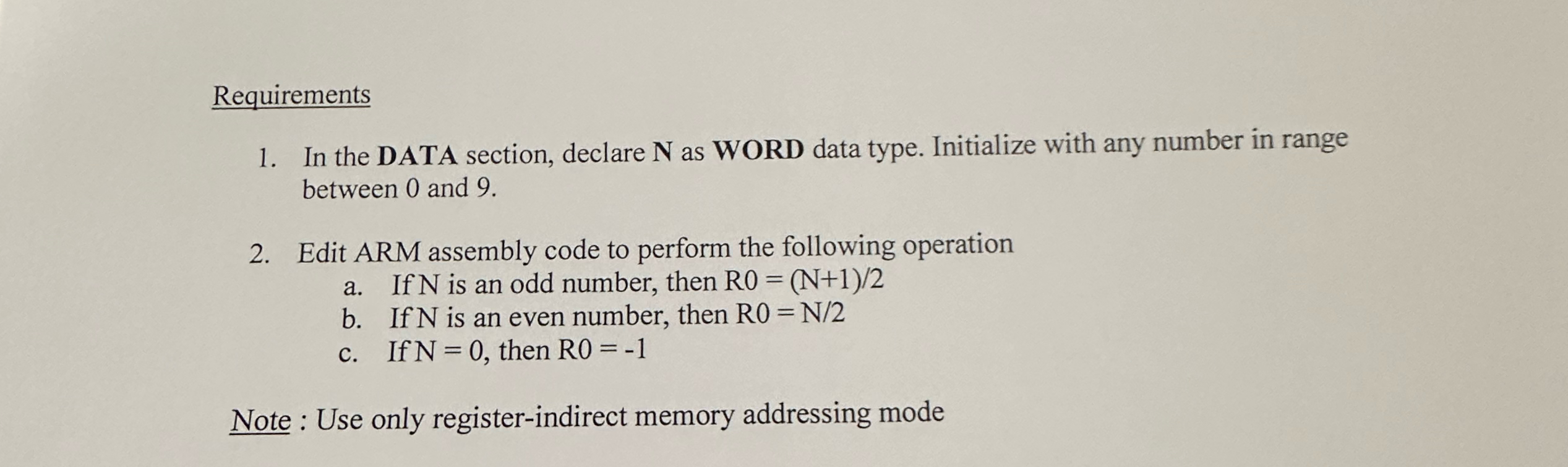 Requirements In the DATA section, declare N as
