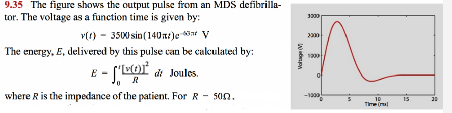 Determine the energy, E , from t = 0 to t = 1 5