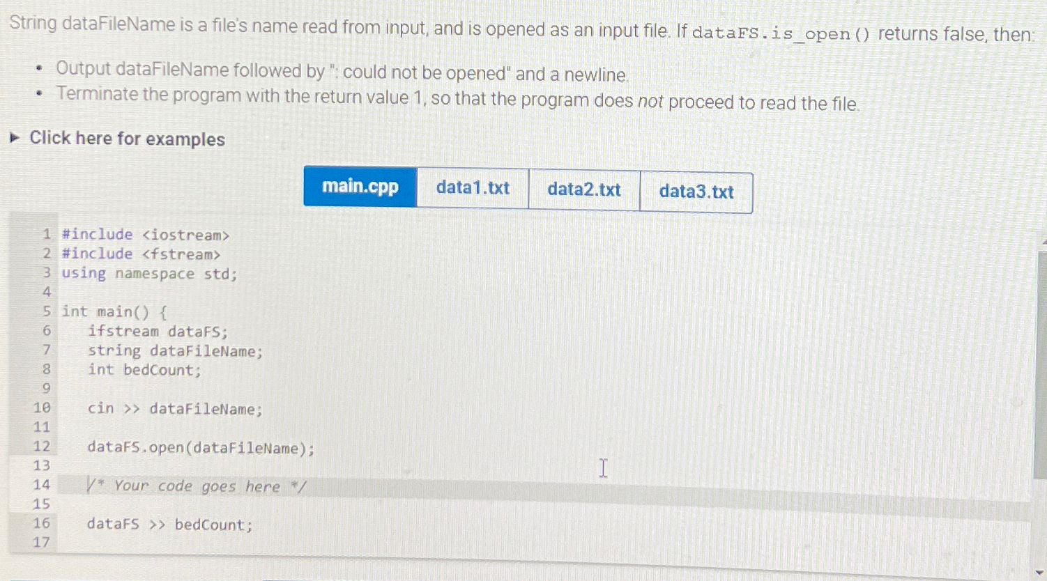 C + + String dataFileName is a file's name read