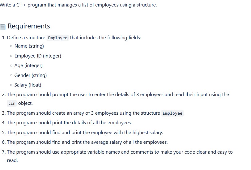Write a C + + program that manages a list of