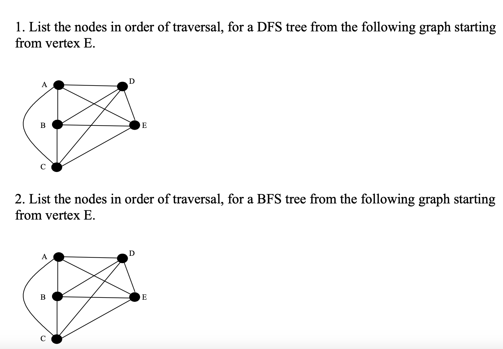 List the nodes in order of traversal, for a DFS