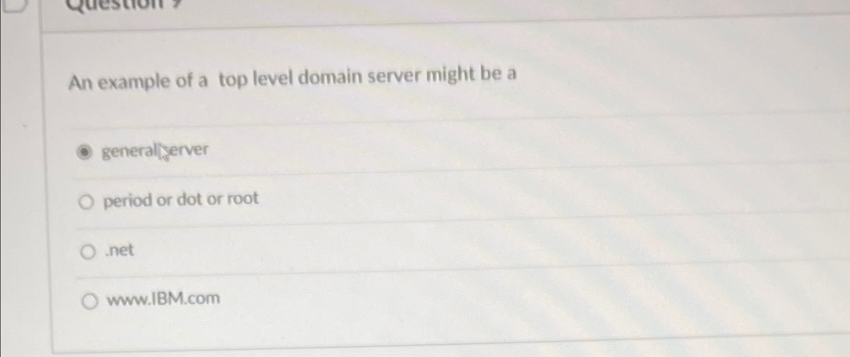 An example of a top level domain server might be