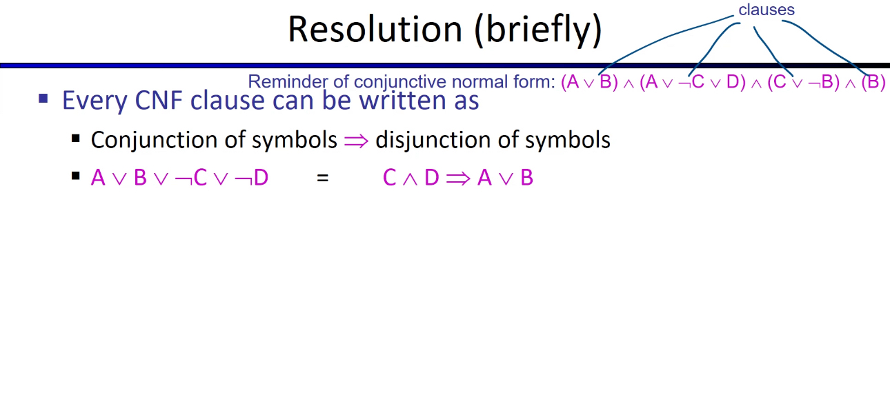 Resolution ( briefly ) Reminder of conjunctive