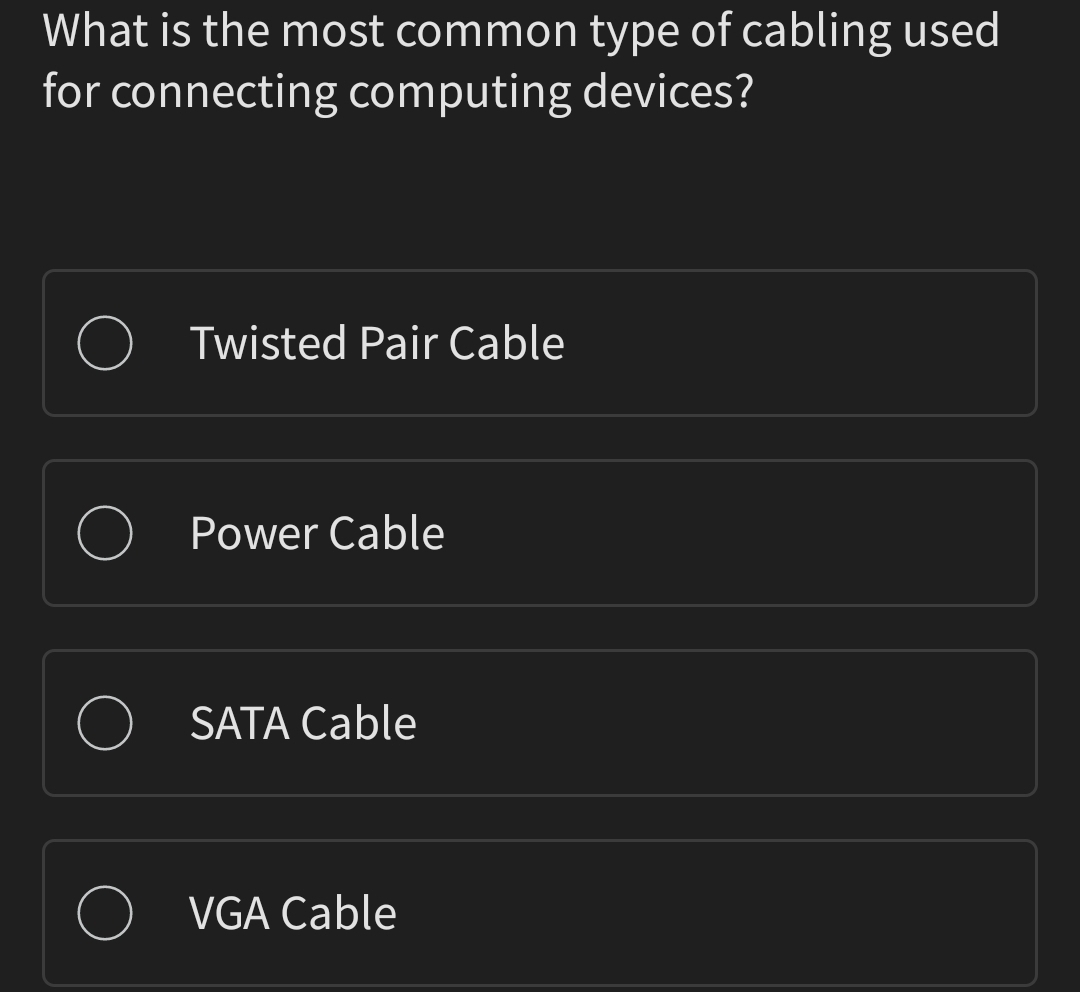 What is the most common type of cabling used for
