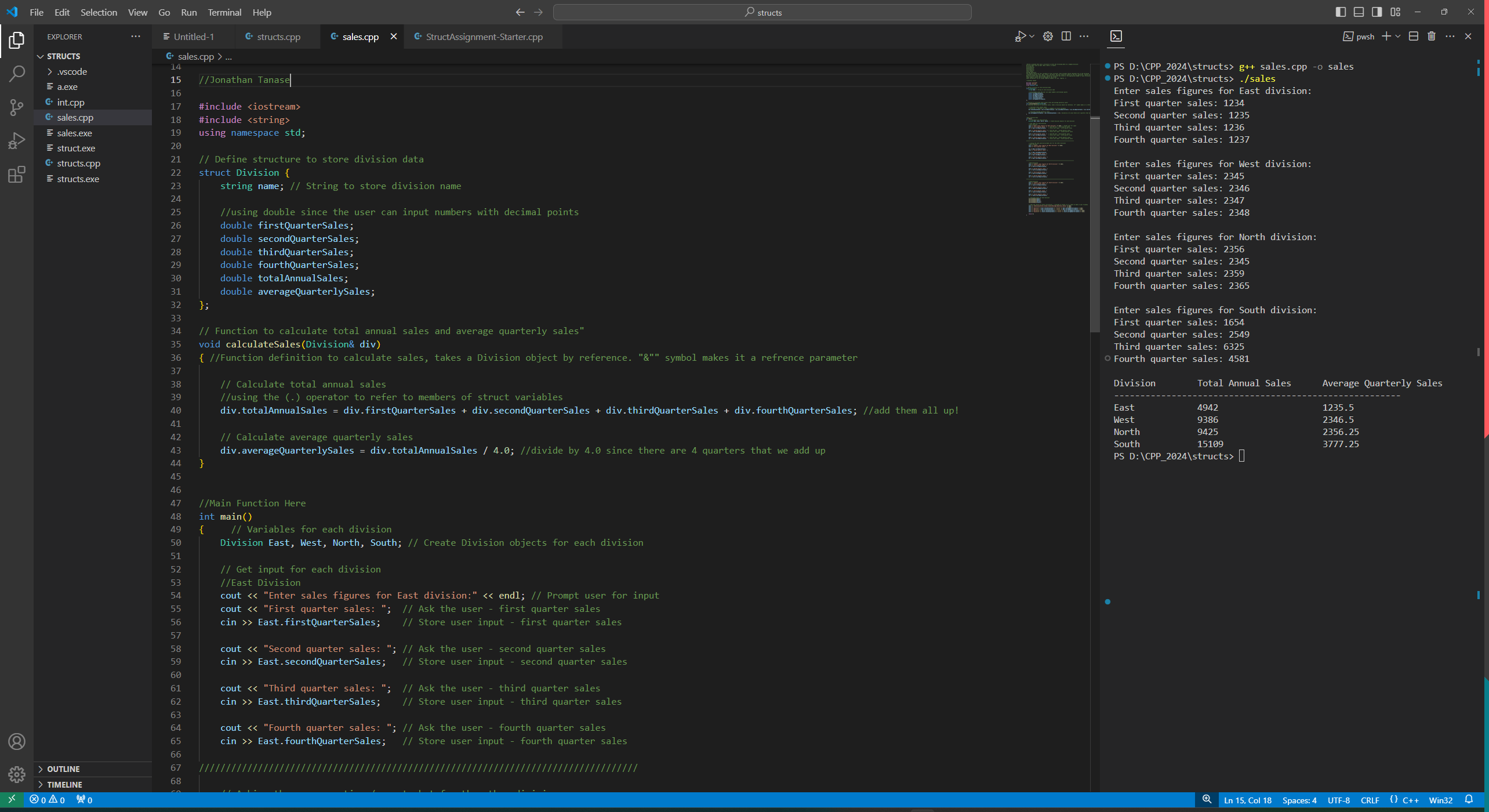 Modify the previous struct assignment so the data