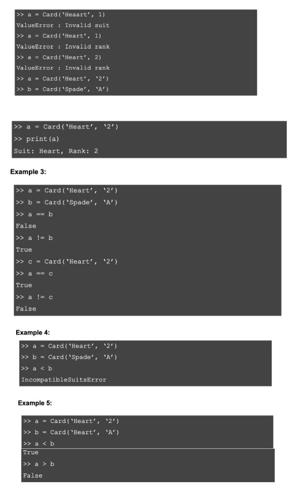 In Python, Write a class Card which represents a