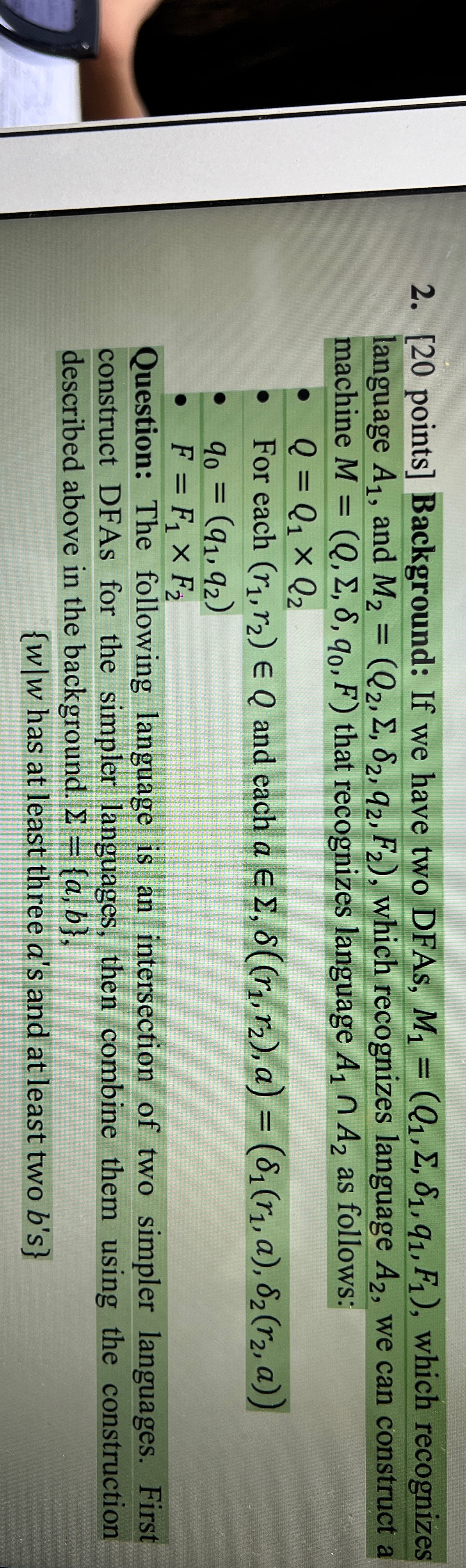 Background: If we have two DFAs, M 1 = ( Q 1 , ,