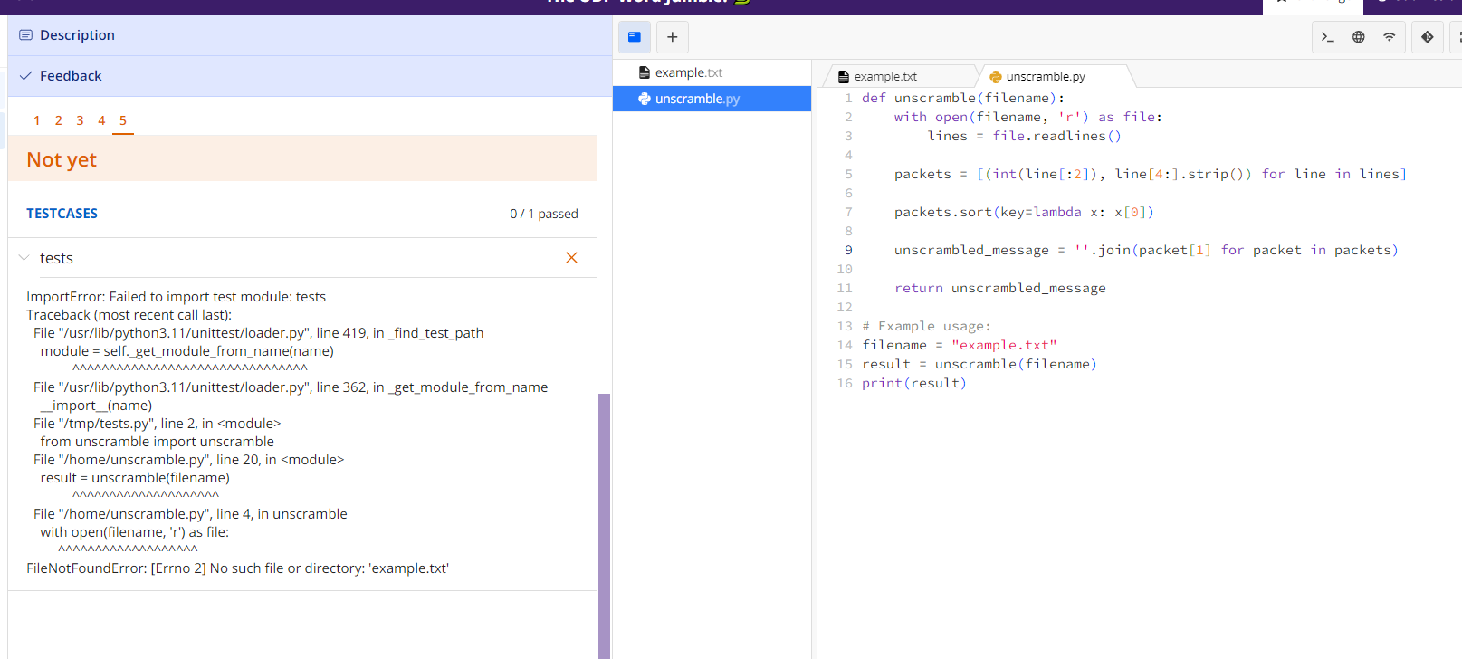 1 , 2 , 3 , 4 , 5 Not yet TESTCASES tests
