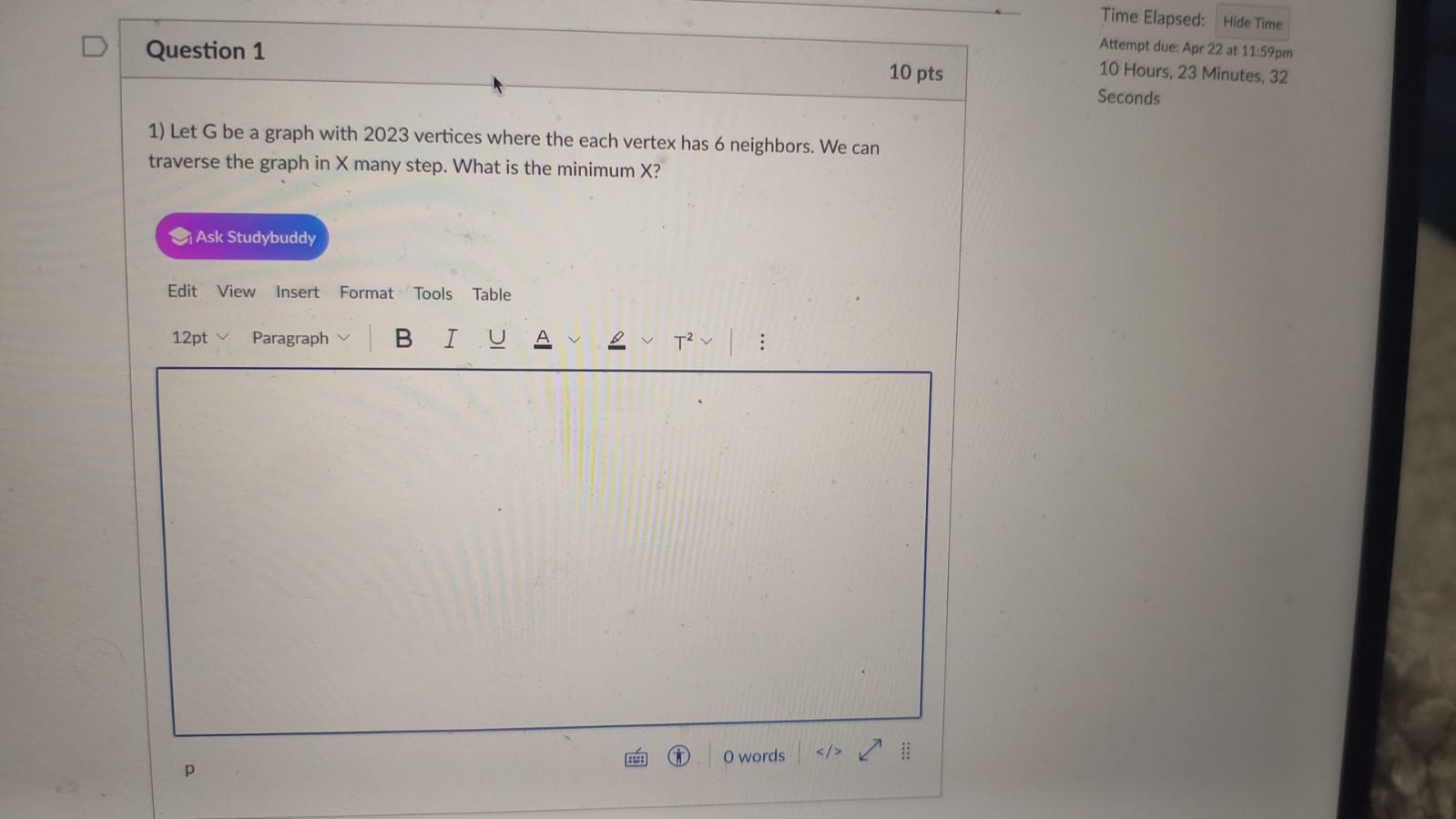 Question 1 Let G be a graph with 2 0 2 3 vertices