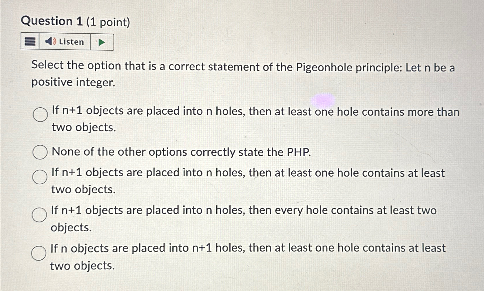Question 1 ( 1 point ) Select the option that is