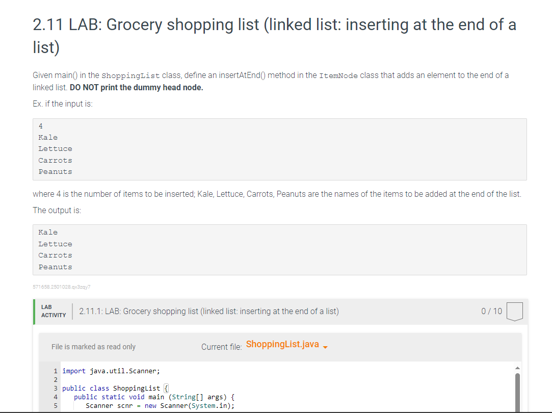 list ) Given main ( ) in the ShoppingList class,